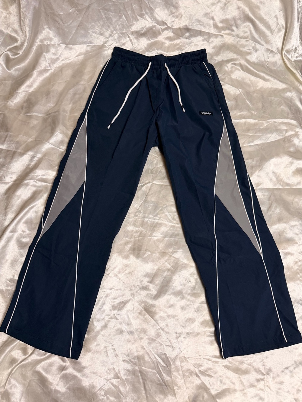 Navy Track Pants with Gray Panels